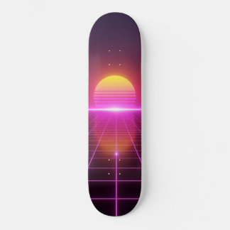 Neon Grid Solnedgång Synthwave Skateboard