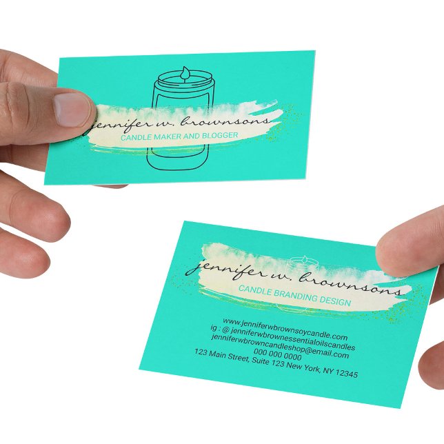 Neon grön elegant enkel sojaljusstake visitkort (Neon Green elegant simple soy candle Business Card)