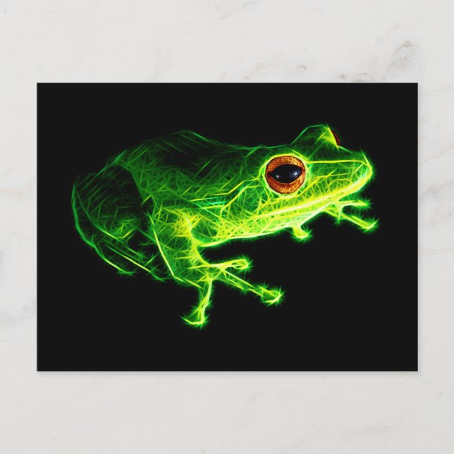 Neon Grön Elektrisk Trädgroda - Lysande Djur Des Vykort (Framsida)