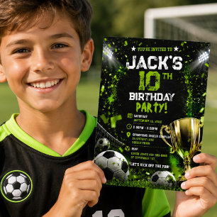 Neon Grön Fotbollsstadion Trophy Födelsedagsfest Inbjudningar
