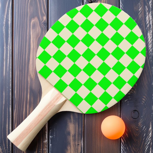 Neon Grön & Kräm Schackrutig Pingisracket (Skapare uppladdad)