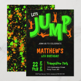 Neon Grön Orange Färg Trampolin Fest Födelsedag Inbjudningar