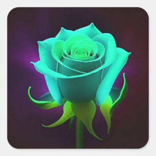 🌹 Neon Grön Ros Glöd Abstrakt Blommig Konst 🌹 Fyrkantigt Klistermärke