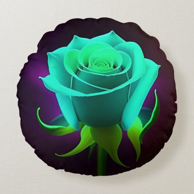 Neon Grön Ros Rund Kudde (Framsidan)