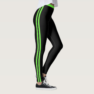 Neon Grön Sidostreck Svarta Leggings Dina Färger