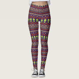Neon Grön Skalle Fair Isle Halloween Leggings