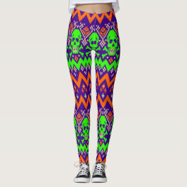 Neon Grön Skalle Fair Isle ,Lila Orange Hallowee Leggings