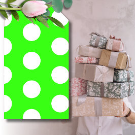 Neon Grön Vit Stor Prickar Presentetikett