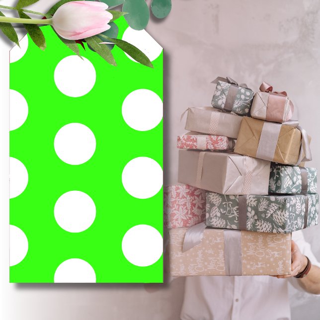 Neon Grön Vit Stor Prickar Presentetikett (Skapare uppladdad)