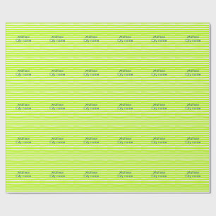 Neon gröna gula retro-ränder lägg till namn stad presentpapper