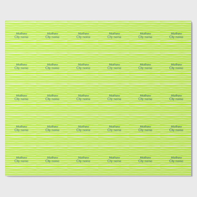 Neon gröna gula retro-ränder lägg till namn stad presentpapper (Platt)
