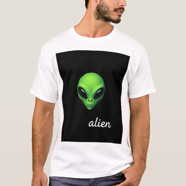 Neon Grönt Alien Head T-Shirt - Sci-Fi Space Vibes (Framsida)
