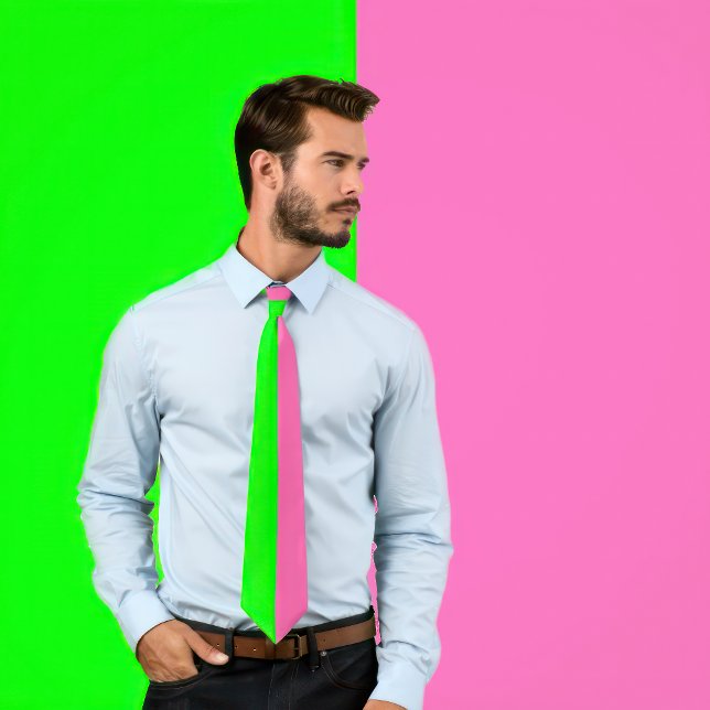 Neon Grönt and Shock rosa Tie (två Färg Tie) Slips (Man wears a Neon Green and Hot Pink Tie (Two Color Tie))