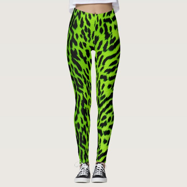 Neon Grönt animal skin mönster Animalia Leggings (Framsida)