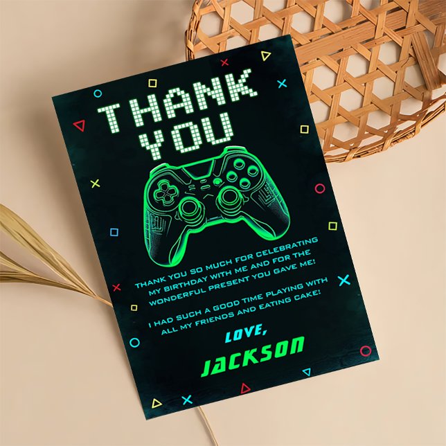 Neon Grönt Arcade Video Game Birday Tack Kort (Skapare uppladdad)