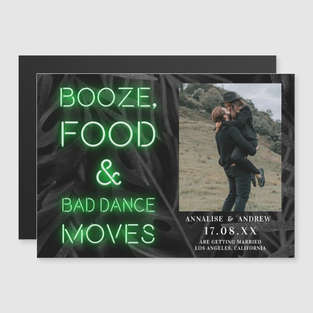 Neon grönt avslappnad handflatan löv spara datumfo (Fram/baksida)