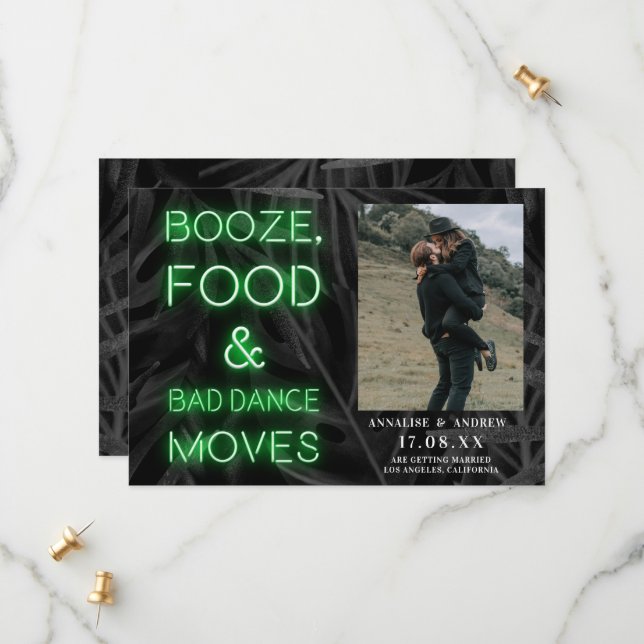 Neon grönt avslappnad handflatan löv spara datumfo spara datumet (Fram/Back In Situ)