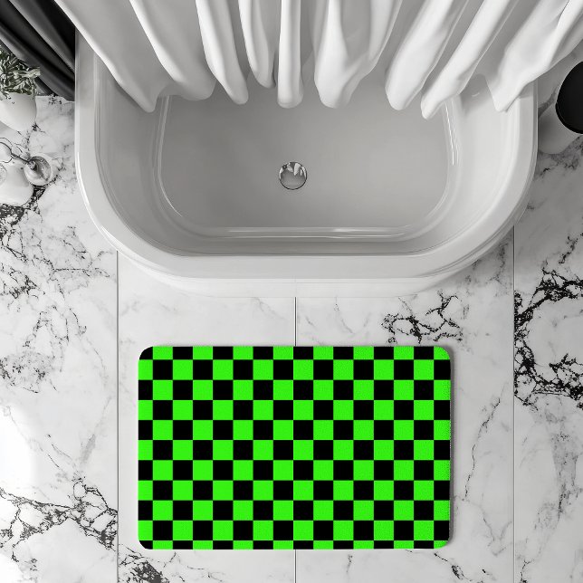 Neon Grönt Black Checkerboard-Vintage Badrumsmatta (Skapare uppladdad)