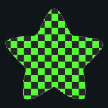 Neon Grönt Black Checkerboard-Vintage Stjärnformat Klistermärke<br><div class="desc">Neon Grönt och Black Checkerboard | VINTAGE | Klassisk | TRENDIG | SNYGGT | MODE | Minimal</div>