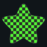 Neon Grönt Black Checkerboard-Vintage Stjärnformat Klistermärke<br><div class="desc">Neon Grönt och Black Checkerboard | VINTAGE | Klassisk | TRENDIG | SNYGGT | MODE | Minimal</div>