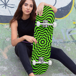 Neon Grönt Black Mönster Optical Illusion Anpassni Mini Skateboard Bräda 18,5 Cm