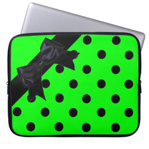 Neon grönt Black Polka dot ribbon laptop sleeve