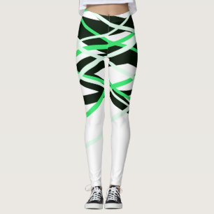 Neon Grönt Black White Rand Geometric Leggings