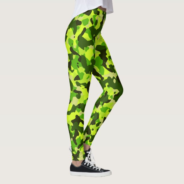 Neon Grönt camouflage Mönster Gym Yoga Leggings (Höger)