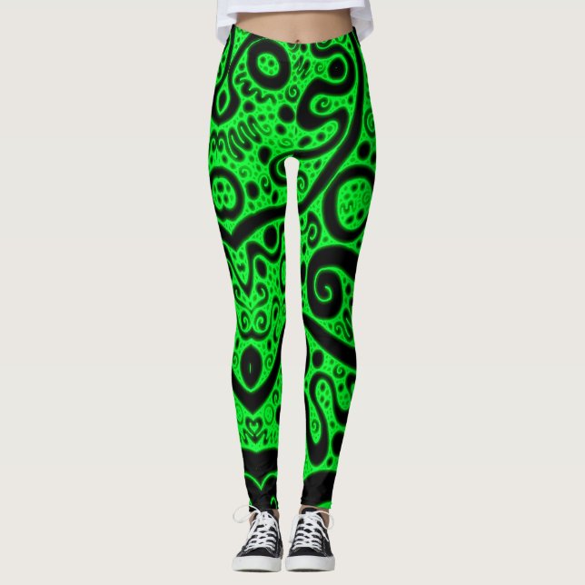 Neon Grönt Coils Leggings (Framsida)