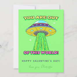 Neon Grönt Colorful UFO Funny Valentine Day Coola Julkort
