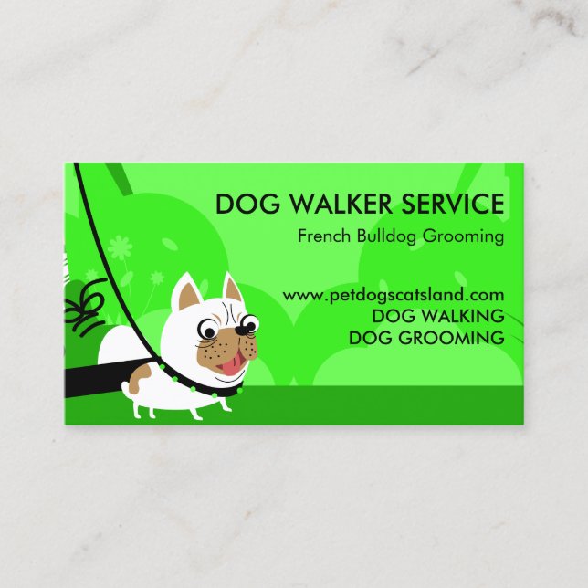 Neon grönt Dog Walker Service Fransk Bulldog Visitkort (Framsida)