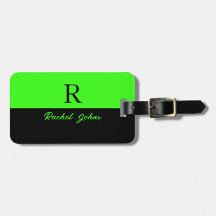 Neon Grönt Dubbla Färg Black Monogram Namn Coola Bagagebricka