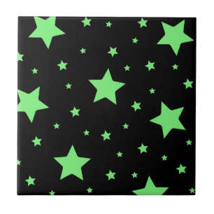 Neon Grönt Geometric Stars Mönster Kakelplatta