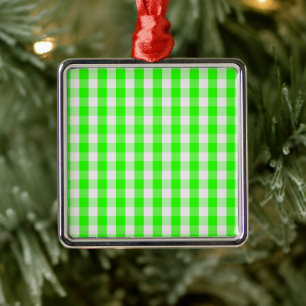 Neon Grönt Gingham Mönster av Shirley Taylor Julgransprydnad Metall