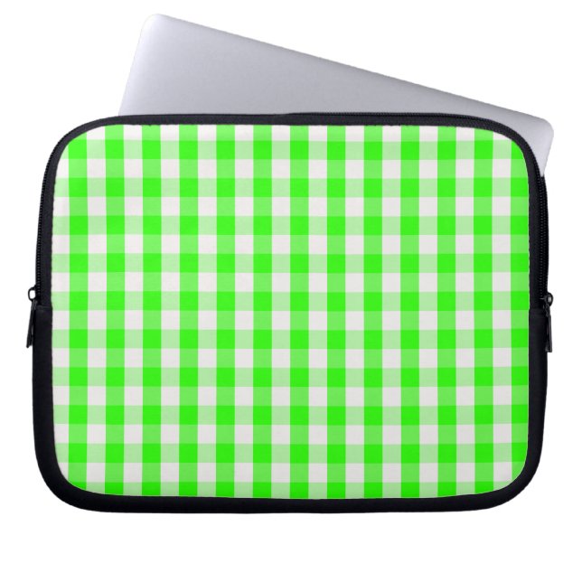 Neon Grönt Gingham Mönster av Shirley Taylor Laptop Sleeve (Framsidan)