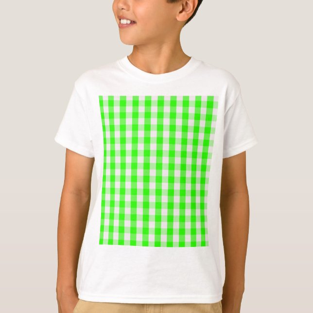 Neon Grönt Gingham Mönster av Shirley Taylor T-shirt (Framsida)