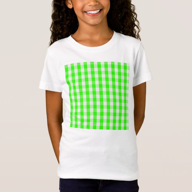 Neon Grönt Gingham Mönster av Shirley Taylor Tee (Framsida)