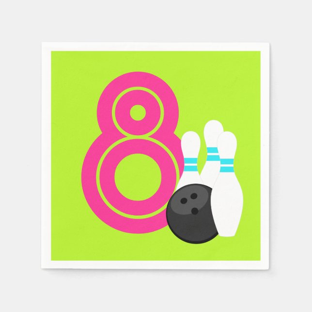 Neon Grönt Girl Bowling Birthday Papper Napkins Pappersservett (Framsidan)