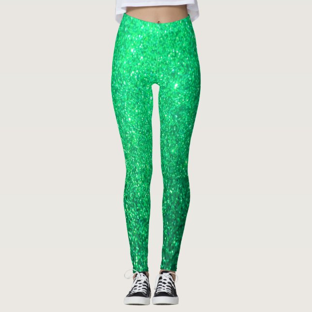 Neon Grönt Glitter Sparkly Colorful Bright Girly Leggings (Framsida)