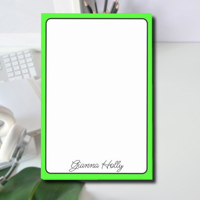Neon Grönt Gräns minimalistisk Professionell Namn Post-it Block (Skapare uppladdad)