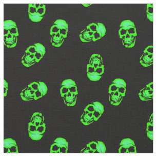 Neon Grönt Human Skull Mönster på svart Tyg