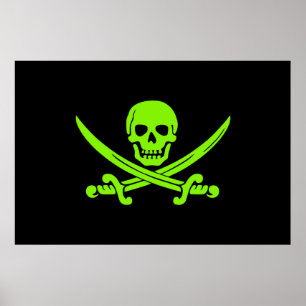 Neon Grönt Jolly Roger Pirat Flagga Poster
