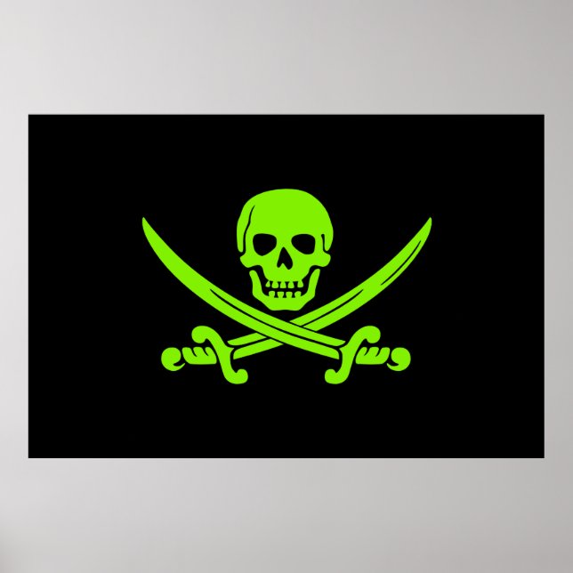 Neon Grönt Jolly Roger Pirat Flagga Poster (Framsidan)