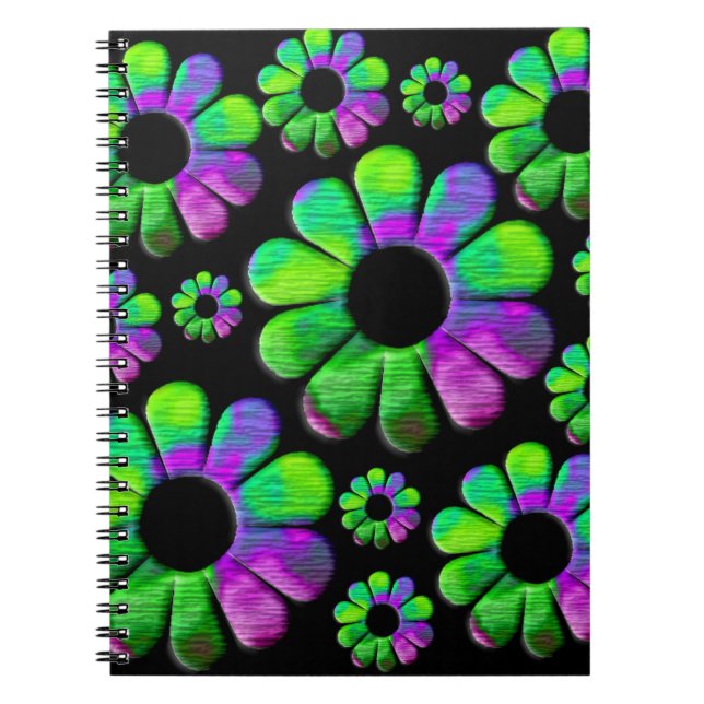 Neon grönt lila blue daisy anteckningsbok (Framsidan)