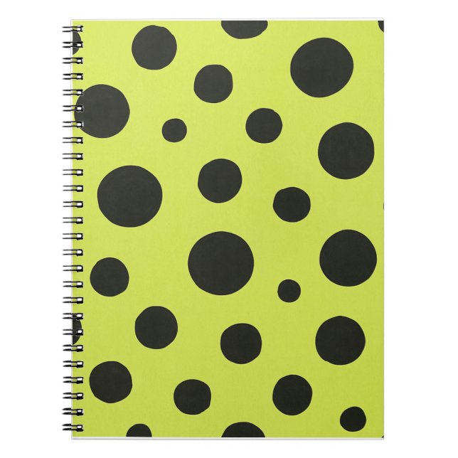 Neon Grönt med Polka dots, svart vattenfärg Anteckningsbok (Framsidan)