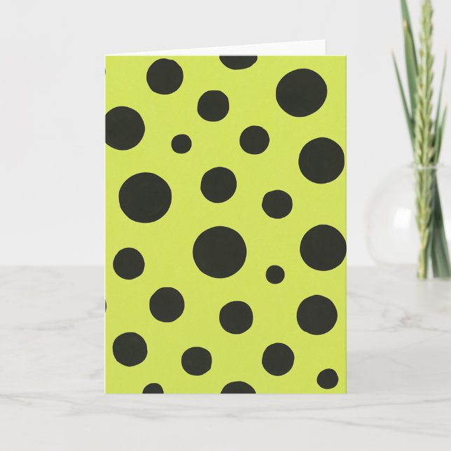 Neon Grönt med Polka dots, svart vattenfärg Kort (Framsida)