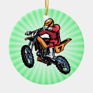 Neon Grönt Motocross Julgransprydnad Keramik