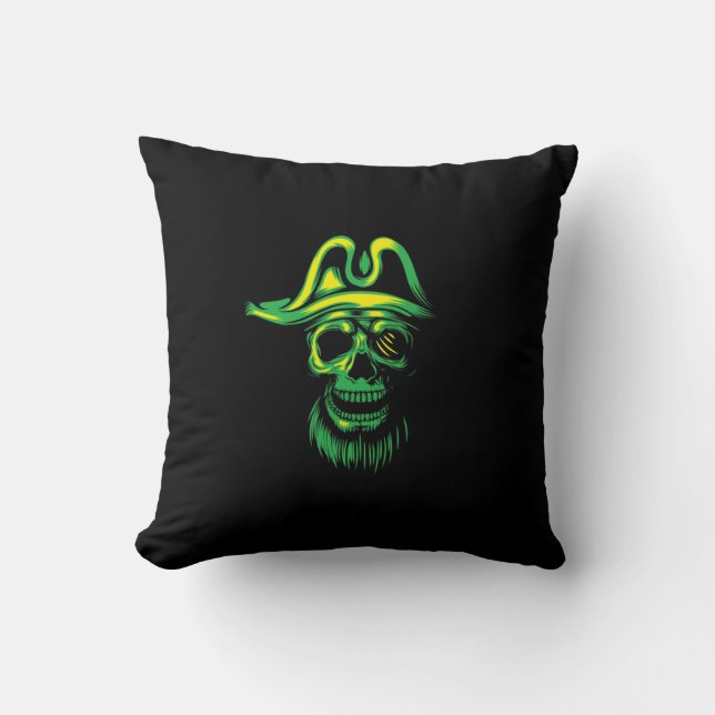 Neon Grönt Pirat Skull Kudde (Framsida)