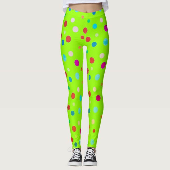 Neon Grönt Polka Dot Leggings (Framsida)