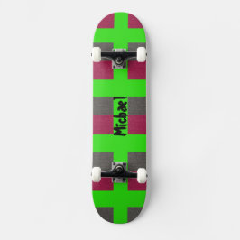 Neon Grönt Preppy Skateboard Simululated Red Grått